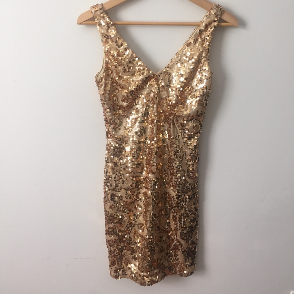 Bebe Gold Sequin Mini Dress, Sz XS
